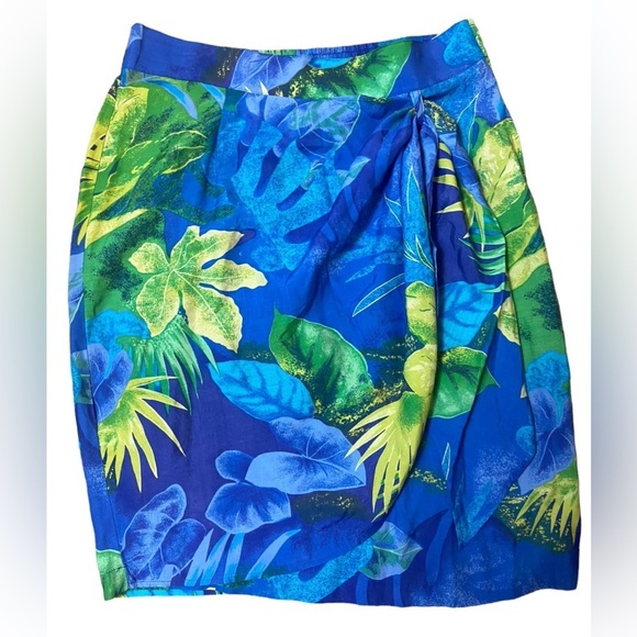 Vintage Melrose Blue & Yellow Floral Semi Wrap Skirt - Picture 10 of 11